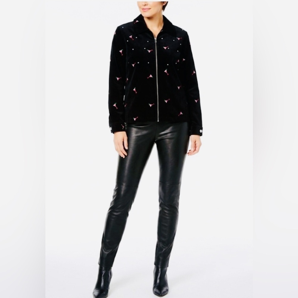 The Quacker Factory Crystal Stud Black Velvet Holiday
Martini Zip Jacket Small